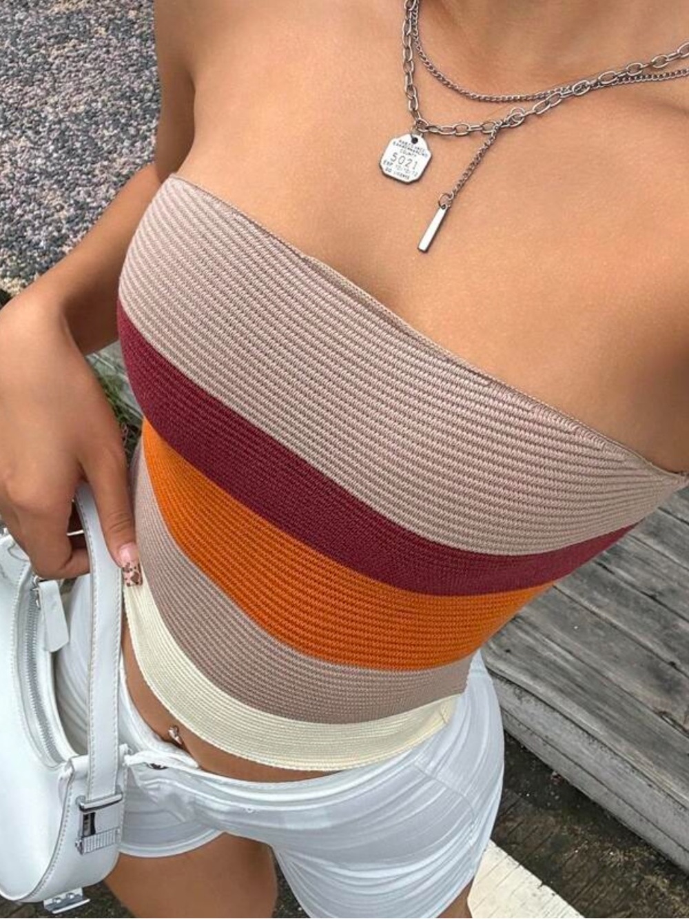 Striped Ribbed Tube Top - Multicolor - Picture 3 of 4